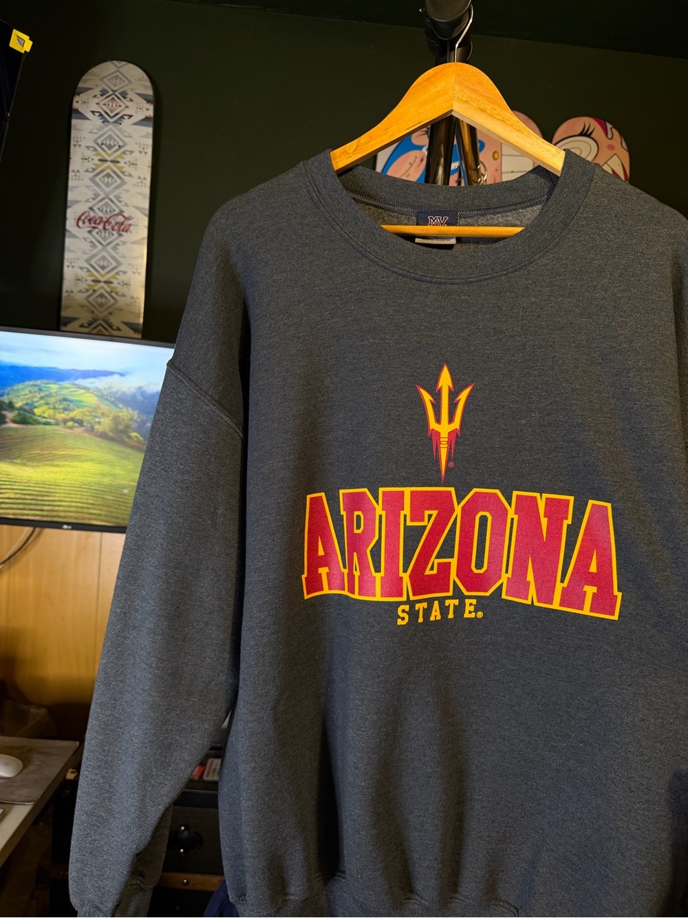 Arizona State Sun Devils Mens Charcoal Arch Logo Long Sleeve Crew Sweatshirt